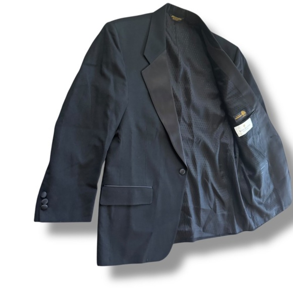 Vintage Bill Blass Menswear 1980s Black Wool Tuxedo Jacket Satin Lapels 42R